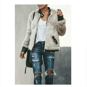 Zara Women’s Faux Fur & Faux Leather Teddy Bomber Jacket Size Medium